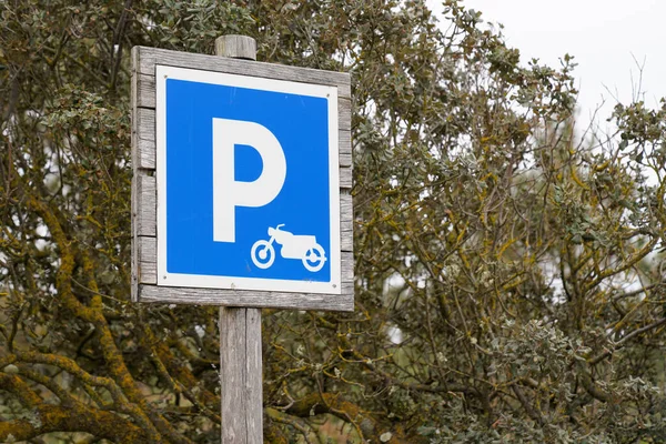 Moto Parkování Modrá Silnice Symbol Podepsat Motocykl Místo Park Zaparkovat — Stock fotografie