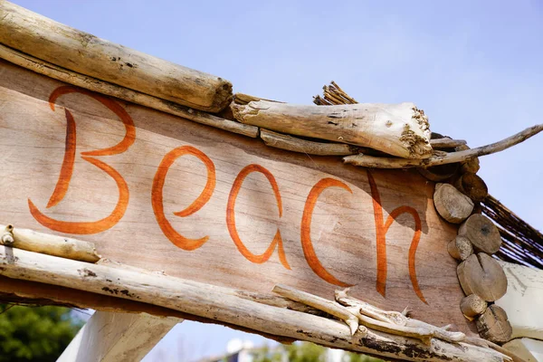 Beach Access Entrance Text Sign Wooden Panel — Stock Photo, Image