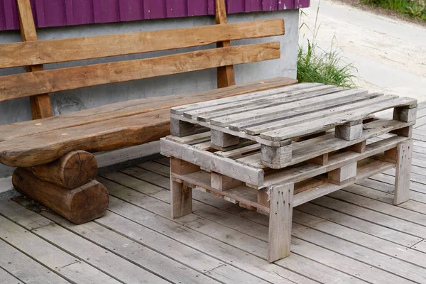 Holzpaletten Machen Garten Holz Lounge Stuhl Tisch Heimischen Garten Freien — Stockfoto