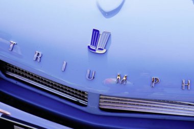 Bordeaux , Aquitaine  France - 05 01 2022 : Triumph TR logo brand and text sign front blue vintage car oldimer convertible