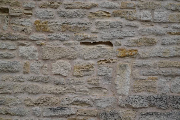 Vecchia Pietra Quadrata Grigio Marrone Muro Mattoni Beige Sfondo Orizzontale — Foto Stock
