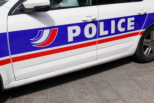 Bordeaux Aquitaine France 2022 Porte Police Avec Autocollants Texte Français — Photo