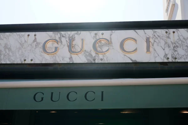 Cannes Paca Franciaország 2022 Gucci Butik Logó Szöveges Felirat Homlokzat — Stock Fotó
