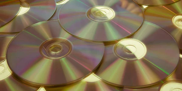 Golden Compact Discs Background Gold Disc Cdrom Dvd Blue Ray — Stock Photo, Image