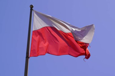 poland polish flag mat wave over a blue sky