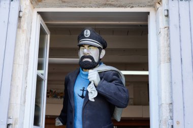 Saint-Martin-de-Re , Aquitaine  France - 07 04 2022 : Capitaine Haddock life size sculpture of captain hero from tintin comics
