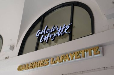 Bordeaux , Aquitaine  France - 07 14 2022 : galeries lafayette logo brand and text sign on shop wall facade french street