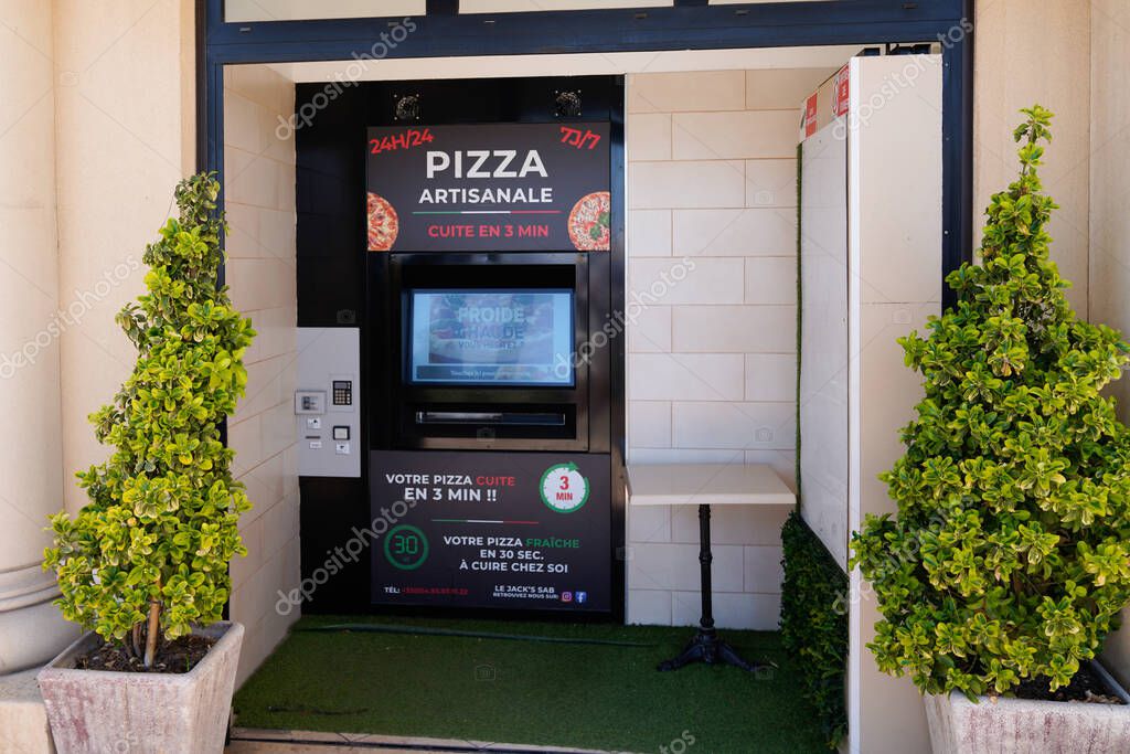 Bordeaux , Aquitaine France - 07 13 2022 : pizza artisanale logo brand and sign text express Automatic distributor of fresh Automated Pizzas Making Vending Machine