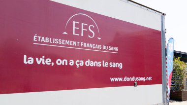 Bordeaux , Aquitaine France - 07 23 2022 : efs logo brand on side panel va truck of French blood establishment text sign clipart