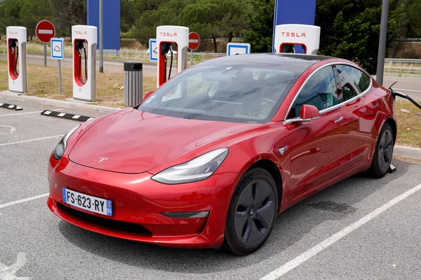 Bordeaux Aquitaine France 2022 Tesla Model Car Electric Vehicle Brand — Foto de Stock