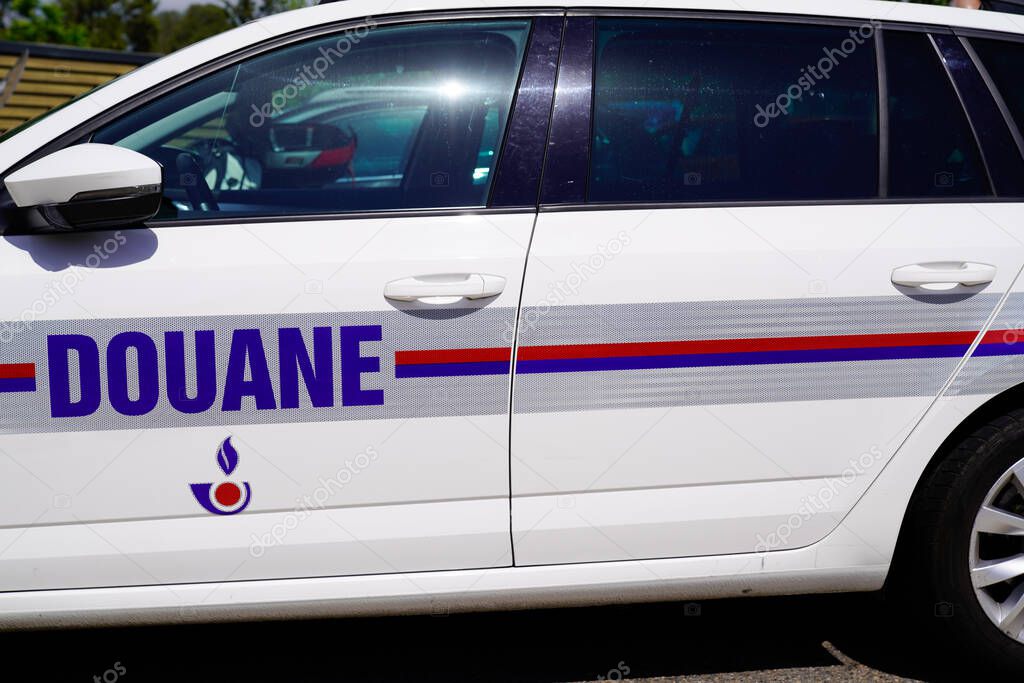 Bordeaux , Aquitaine  France - 07 28 2022 : Douane text on skoda car means in french custom house police vehicle with sign logo