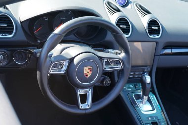 Bordeaux , Aquitaine  France - 08 08 2022 : Porsche 718 Boxster t interior dashboard convertible luxurious sport car