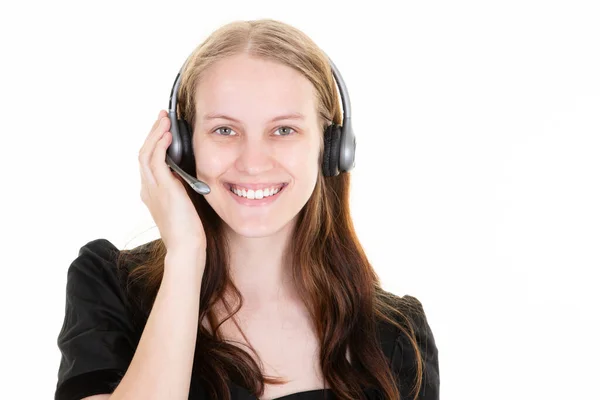 Beautiful Smiling Woman Support Call Center Girl Headphones White Background — Photo