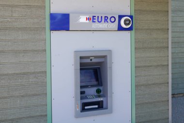 Bordeaux , Aquitaine  France - 08 15 2022 : Credit mutuel sign brand and text sign on bank screen atm cash distributor