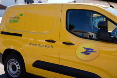 Bordeaux , Aquitaine  France - 08 15 2022 : La Poste text logo and brand sign on side van panel car french post office in France