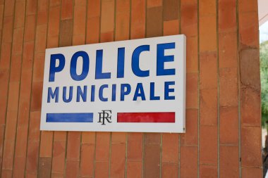 Bordeaux , Aquitaine  France - 08 20 2022 : Municipal police facade wall logo and text sign on entrance facade official building of mayor local police municipale