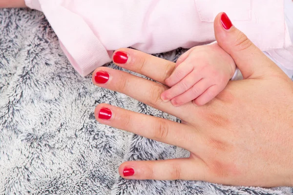 Doce Pequenos Dedos Família Bebê Recém Nascido Segurar Adulto Mão — Fotografia de Stock