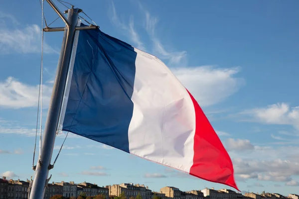 Bandeira França Onda Francesa Sobre Nuvem Céu Azul Acenando Tapete — Fotografia de Stock