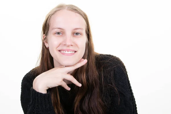 Linda Jovem Bonita Mulher Retrato Sorrindo Bonito Menina Com Longas — Fotografia de Stock