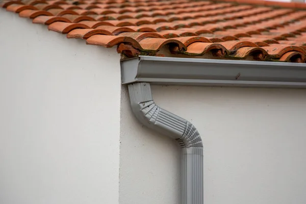 House grey modern rain Gutter Waterproofing home corner roof facade