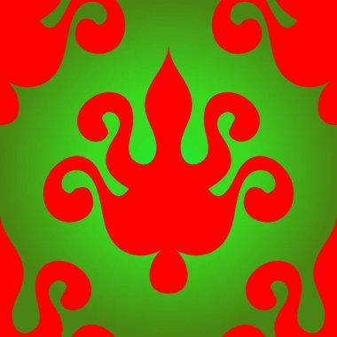  Doymuş renklerin şans ve zenginliği çektiği Asya halkları ve ülkelerinin geleneksel süsü. Giysiler için kumaşlara işlenmiş kadın halıları. Nakış desenleri. 