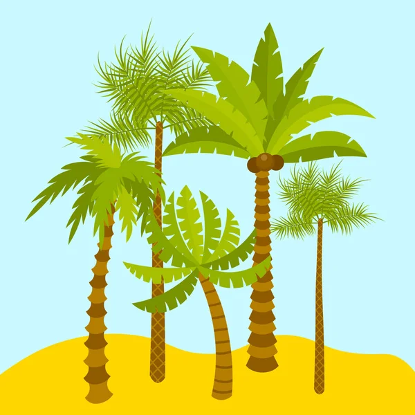 Niedliche Cartoon Palme Oasis Exotische Sommerbäume Flachen Stil Palmen Der — Stockvektor