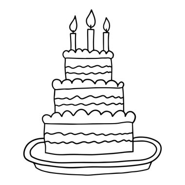 Çizgi film el çizdi Mumlarla büyük pasta çizdi