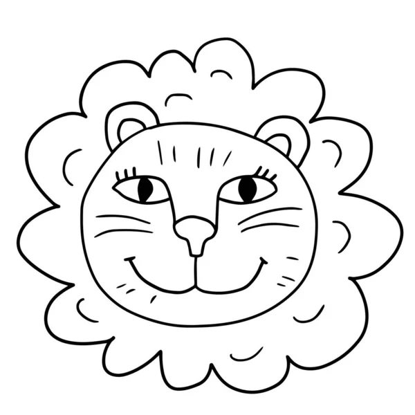 Cartoon Hand Drawn Doodle Childlike Lion Face Head — Stock Vector