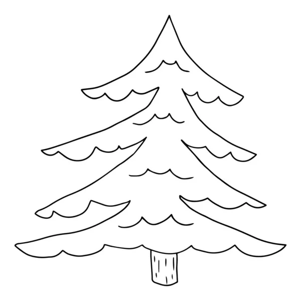 Desenhos Animados Doodle Árvore Abeto Linear Isolado Fundo Branco Ícone — Vetor de Stock