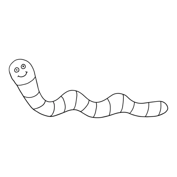 Cartoon Lineaire Doodle Retro Gelukkig Worm Geïsoleerd Witte Achtergrond — Stockvector