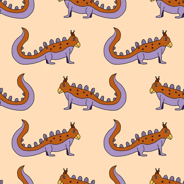 Cartoon Fantasy Alien Animal Seamless Pattern Doodle Happy Monster Background — стоковый вектор