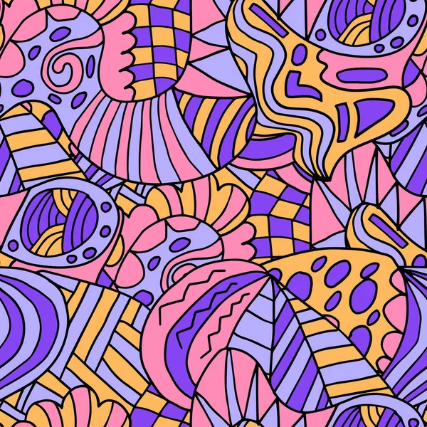 Abstract Colorful Doodle Seamless Pattern Fantasy Art Background Messy Shapes — ストックベクタ
