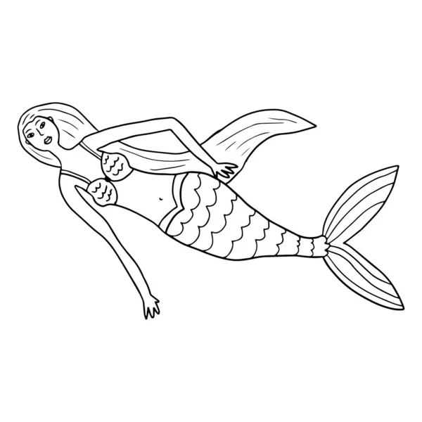 可爱的涂鸦漂亮的美人鱼在白色背景下独自游泳 水下生物 免版税图库矢量图片