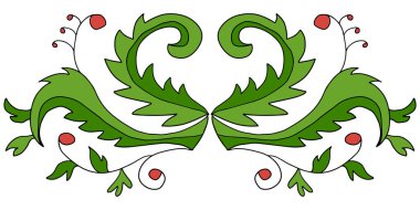 Soyut karalama karikatür çiçek ayırıcısı beyaz arkaplanda izole edilmiş. Yapraklı ve meyveli filizler.