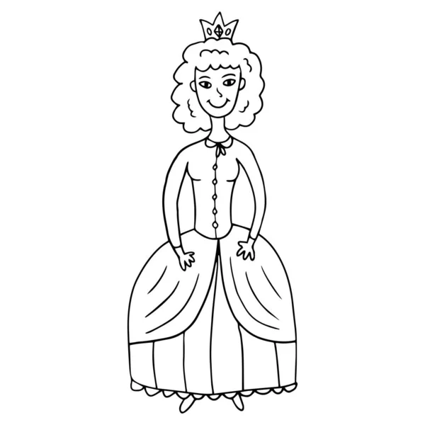 공주는 배경에 고립되어 역사적으로 아름다운 드레스네요 왕관을 — 스톡 벡터
