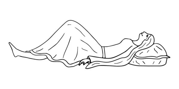 Doodle Jovem Mulher Mentindo Menina Relaxante Travesseiro Isolado Fundo Branco — Vetor de Stock