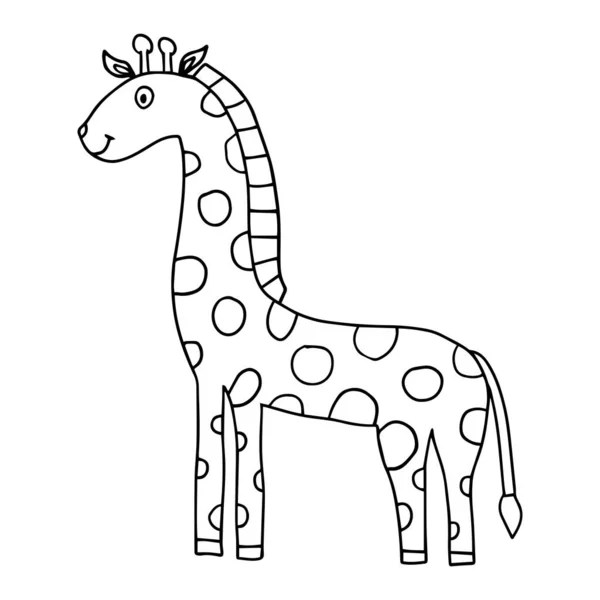 Cartoon Doodle Linear Giraffe Isolated White Background Childlike Style — Stock vektor