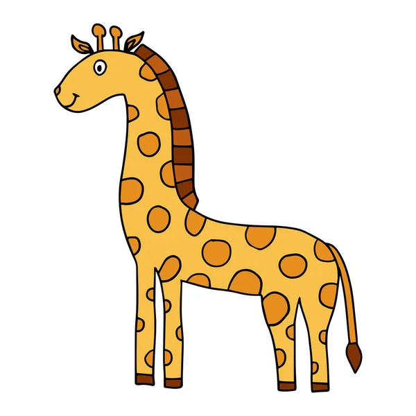 Cartoon Doodle Linear Giraffe Isolated White Background Childlike Style — Stockový vektor