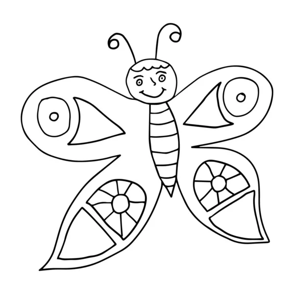 Cartoon Doodle Vlinder Geïsoleerd Witte Achtergrond Gelukkig Zomerinsect — Stockvector