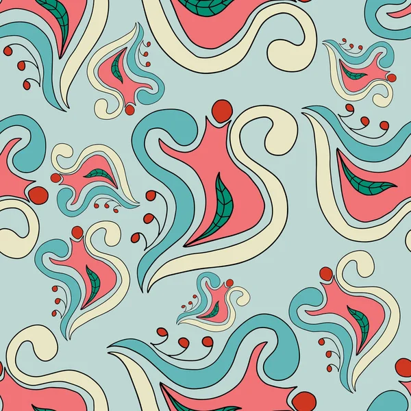 Abstraite Fleur Doodle Coloré Avec Des Boucles Motif Sans Couture — Image vectorielle