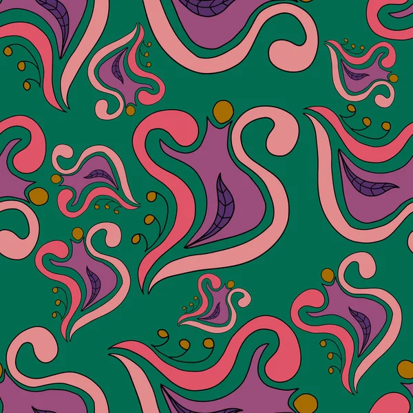 Abstrakcyjny Kolorowy Kwiat Doodle Loki Bezszwowy Wzór Fantasy Kwiatowe Tło Ilustracja Stockowa