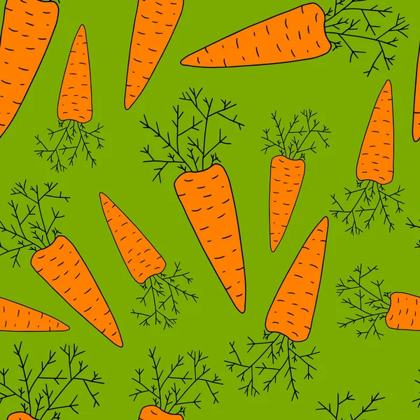 Мультипликационная Морковь Листьями Безморщинистого Узора Овощной Фон — стоковый вектор
