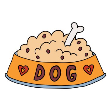 Beyaz arka planda izole edilmiş, çizgi film karalamaları doğrusal köpek maması.. 