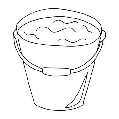 Beyaz arkaplanda sıvı izole edilmiş çizgi film karalama doğrusal kovası. 