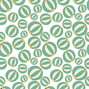 Çizgi film çizimi, doğrusal plaj topu, kusursuz desen. Boş oyunlar arka planı. 