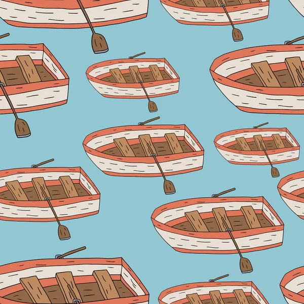 Cartoon Doodle Lineares Holzboot Mit Paddeln Nahtloses Muster Hintergrund — Stockvektor