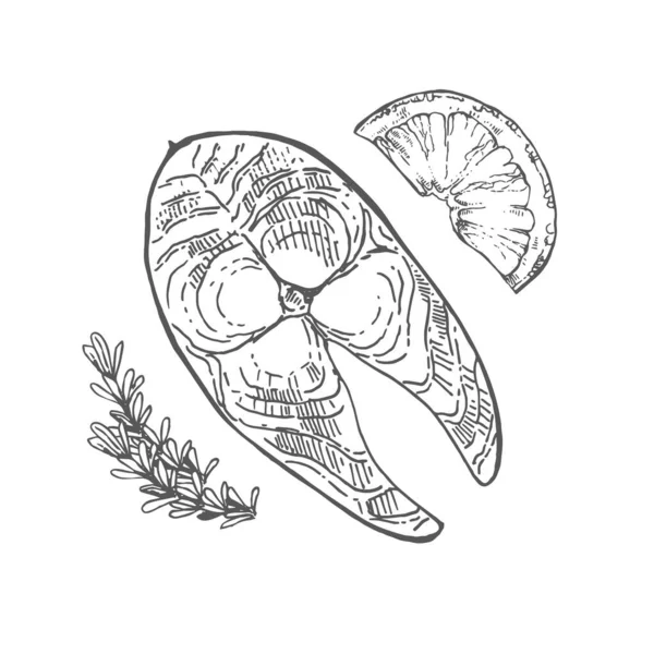 Рука намальована вектор свіжої риби стейк ілюстрація — стоковий вектор