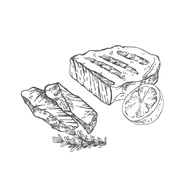Vetor desenhado à mão ilustração de bife de carne fresca —  Vetores de Stock