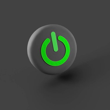 Gri düğme yakın plan, 3D illüstrasyon.