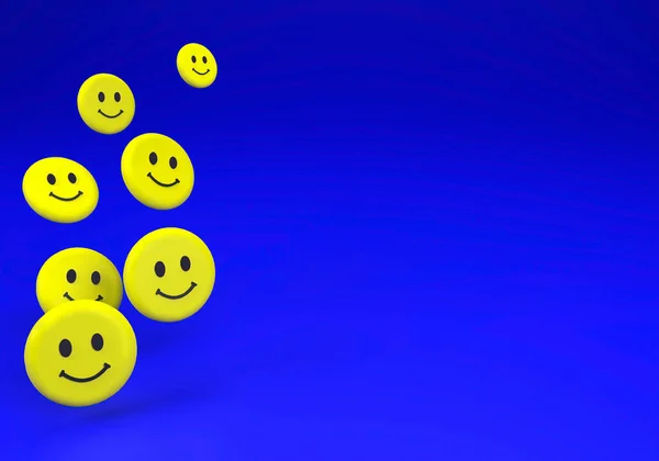Lächelnde Emoticons Auf Blauem Hintergrund Raum Illustration — Stockfoto